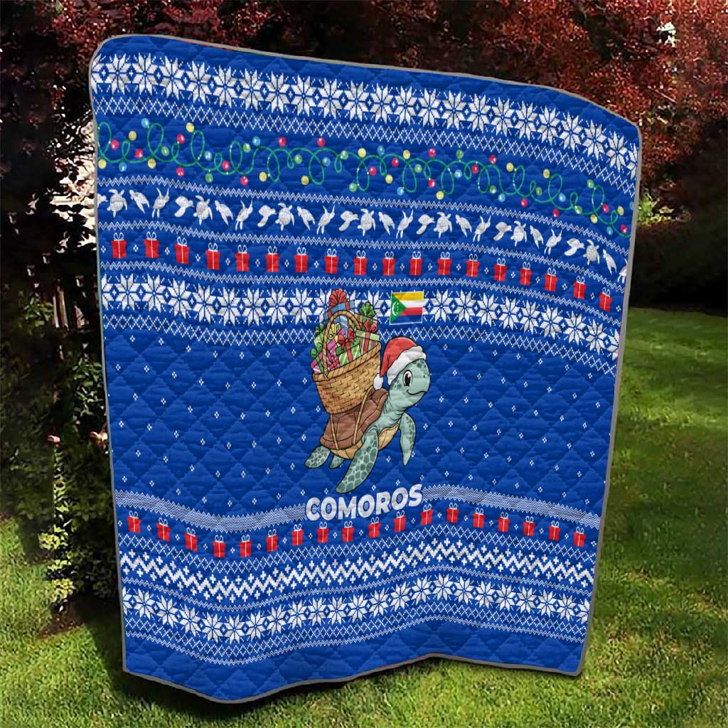 Comoros Christmas Quilt Santa Turtle Gifts Snowflakes and Ocean Blue - African Pride