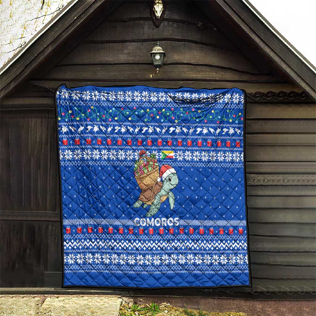 Comoros Christmas Quilt Santa Turtle Gifts Snowflakes and Ocean Blue - African Pride