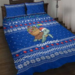Comoros Christmas Quilt Bed Set Santa Turtle Gifts Snowflakes and Ocean Blue - African Pride