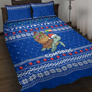 Comoros Christmas Quilt Bed Set Santa Turtle Gifts Snowflakes and Ocean Blue - African Pride