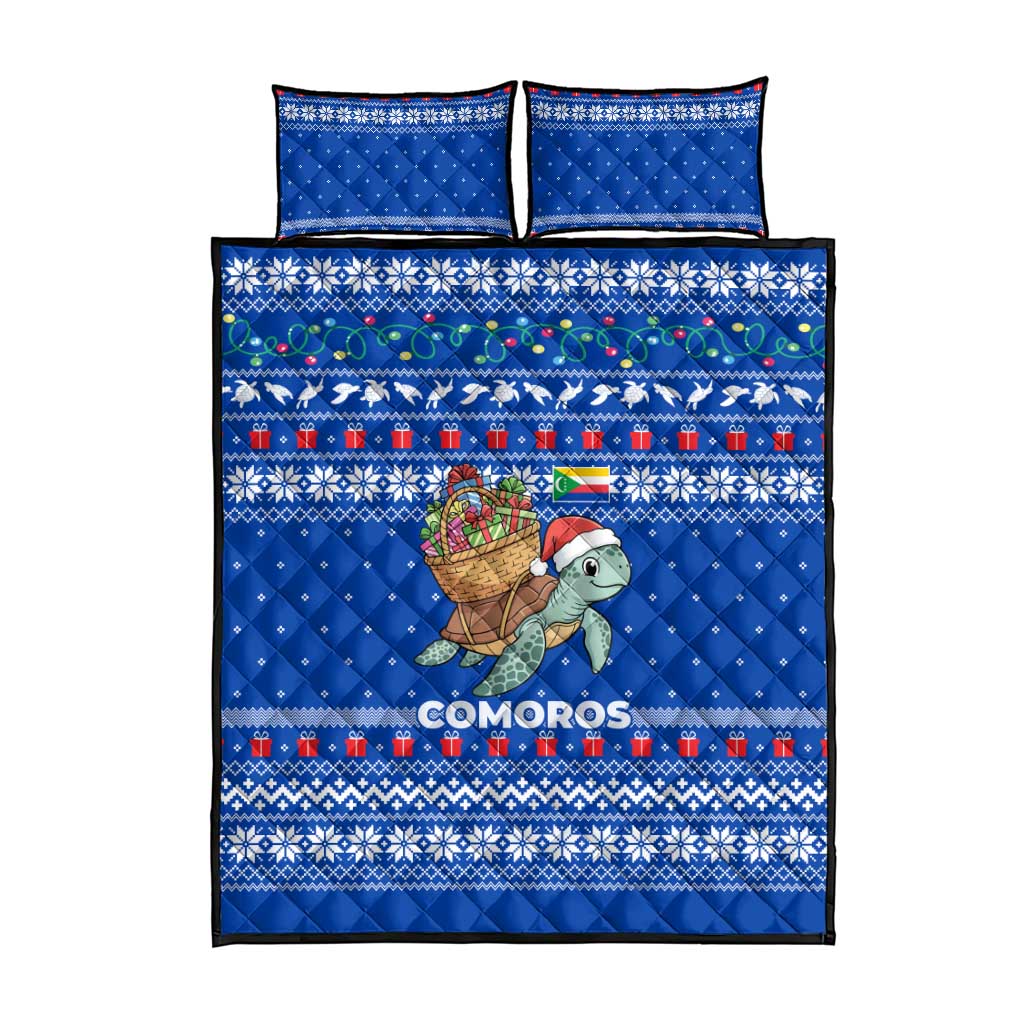 Comoros Christmas Quilt Bed Set Santa Turtle Gifts Snowflakes and Ocean Blue - African Pride