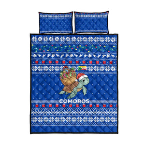 Comoros Christmas Quilt Bed Set Santa Turtle Gifts Snowflakes and Ocean Blue - African Pride