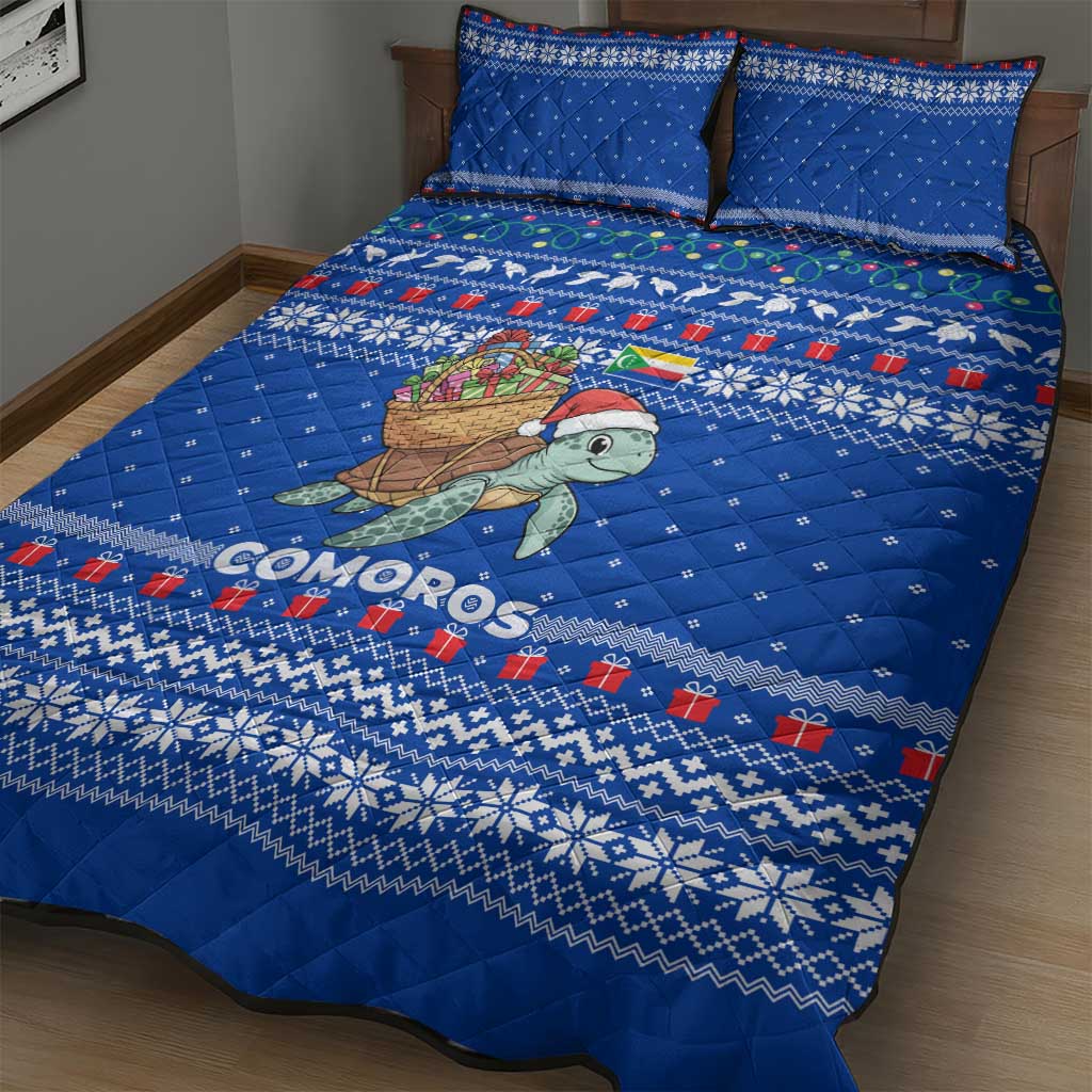 Comoros Christmas Quilt Bed Set Santa Turtle Gifts Snowflakes and Ocean Blue - African Pride