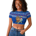 Comoros Christmas Raglan Cropped T shirt Santa Turtle Gifts Snowflakes and Ocean Blue - African Pride