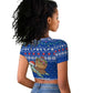 Comoros Christmas Raglan Cropped T shirt Santa Turtle Gifts Snowflakes and Ocean Blue - African Pride