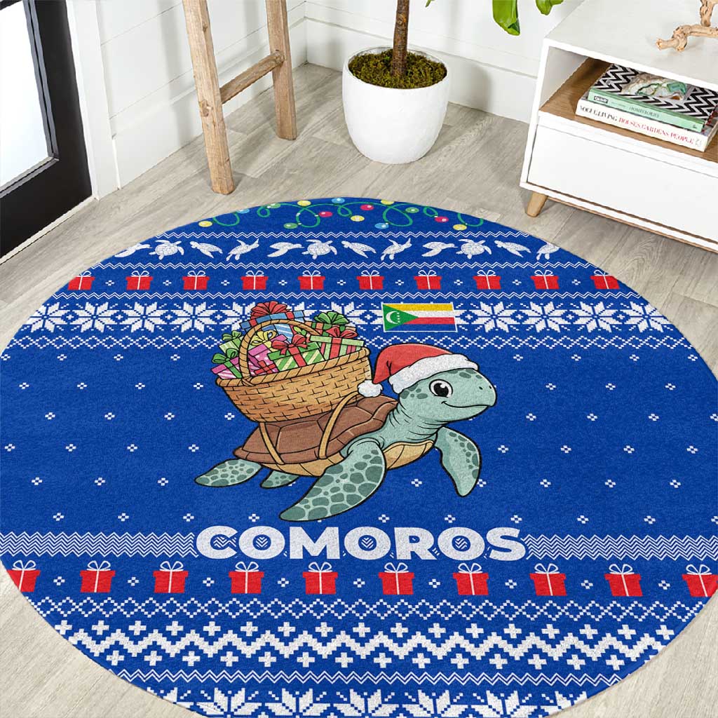 Comoros Christmas Round Carpet Santa Turtle Gifts Snowflakes and Ocean Blue - African Pride