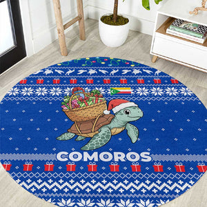 Comoros Christmas Round Carpet Santa Turtle Gifts Snowflakes and Ocean Blue - African Pride