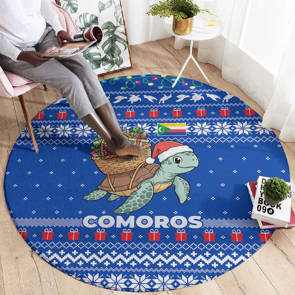 Comoros Christmas Round Carpet Santa Turtle Gifts Snowflakes and Ocean Blue - African Pride