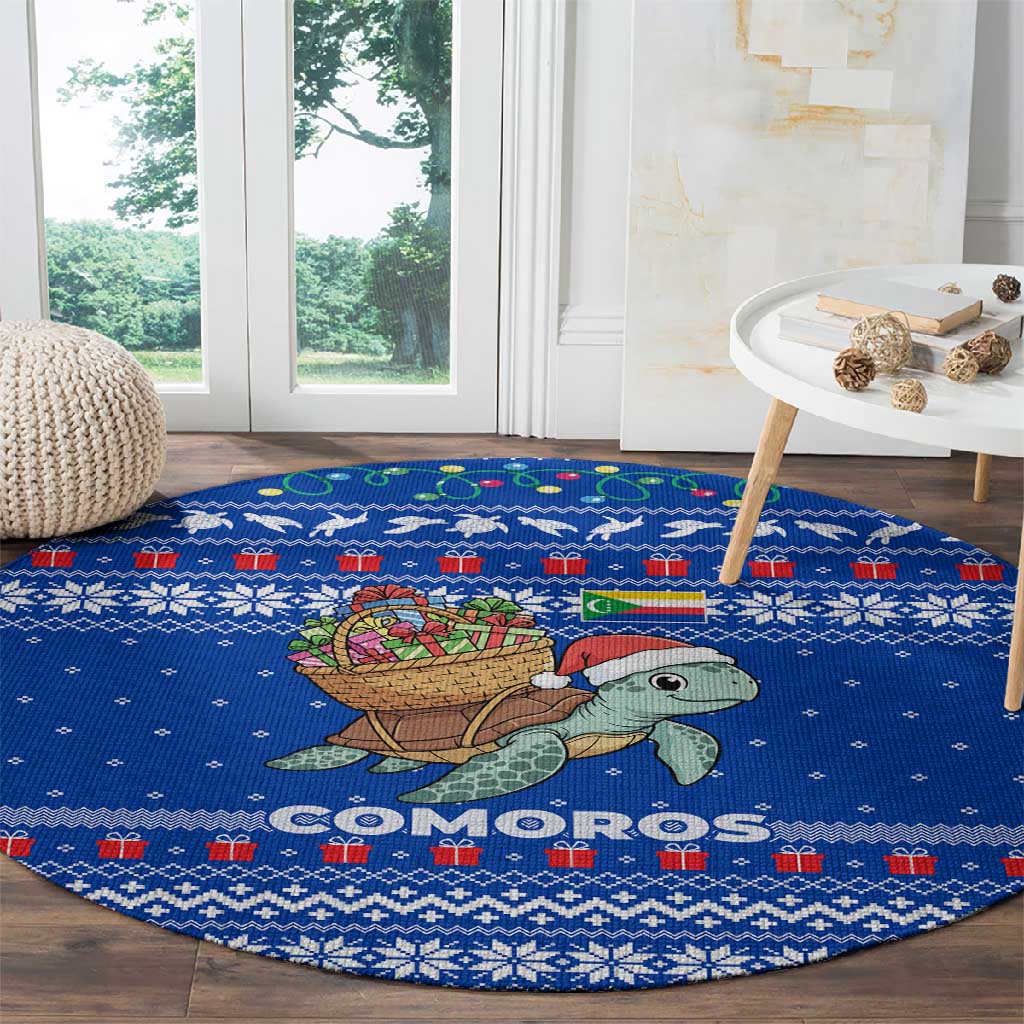 Comoros Christmas Round Carpet Santa Turtle Gifts Snowflakes and Ocean Blue - African Pride
