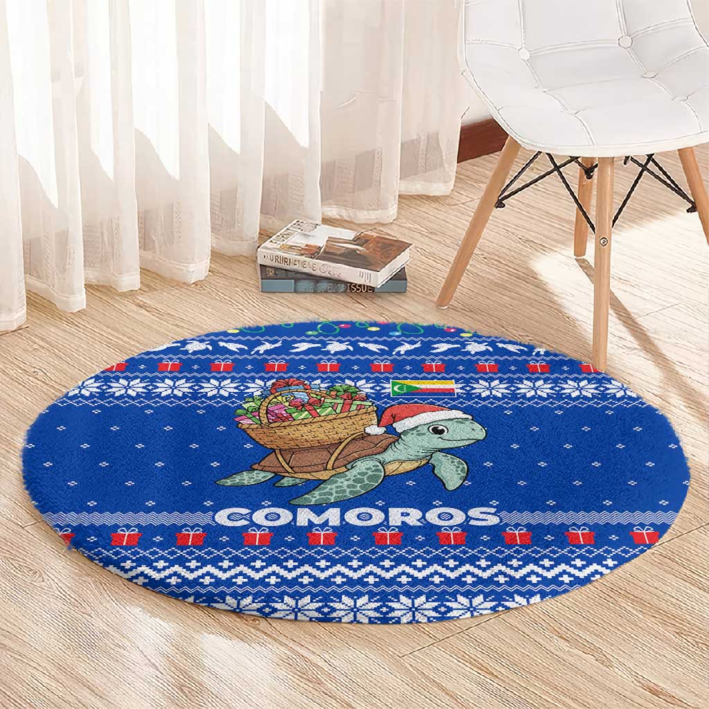 Comoros Christmas Round Carpet Santa Turtle Gifts Snowflakes and Ocean Blue - African Pride
