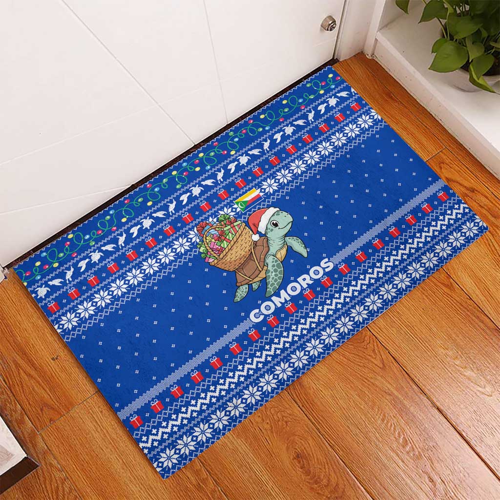 Comoros Christmas Rubber Doormat Santa Turtle Gifts Snowflakes and Ocean Blue - African Pride
