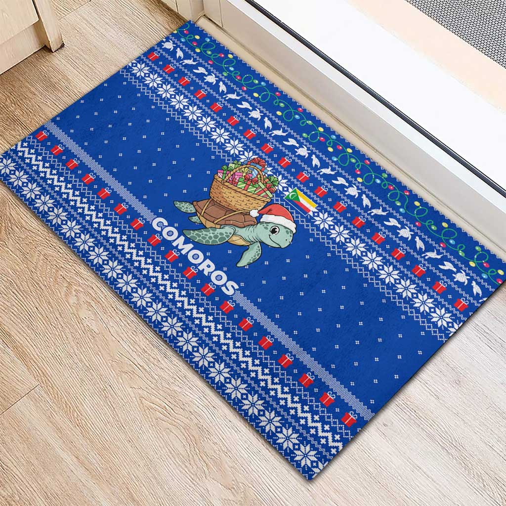 Comoros Christmas Rubber Doormat Santa Turtle Gifts Snowflakes and Ocean Blue - African Pride