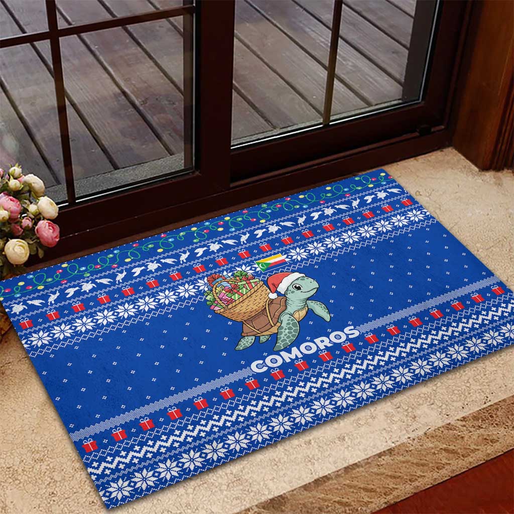 Comoros Christmas Rubber Doormat Santa Turtle Gifts Snowflakes and Ocean Blue - African Pride
