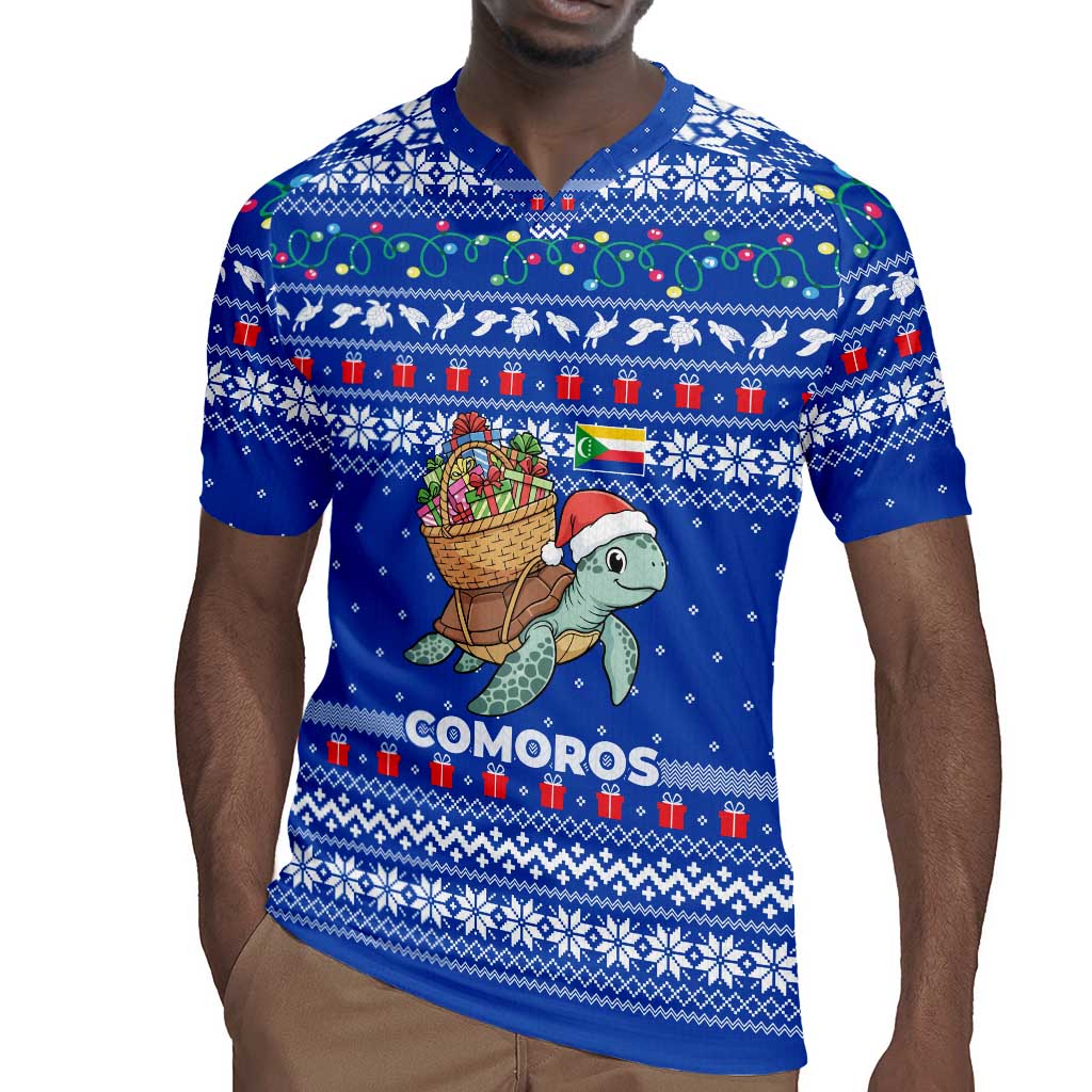 Comoros Christmas Rugby Jersey Santa Turtle Gifts Snowflakes and Ocean Blue - African Pride