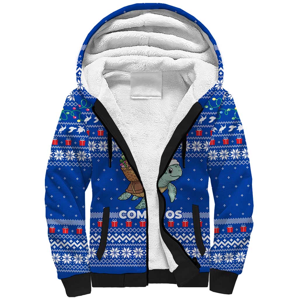 Comoros Christmas Sherpa Hoodie Santa Turtle Gifts Snowflakes and Ocean Blue - African Pride