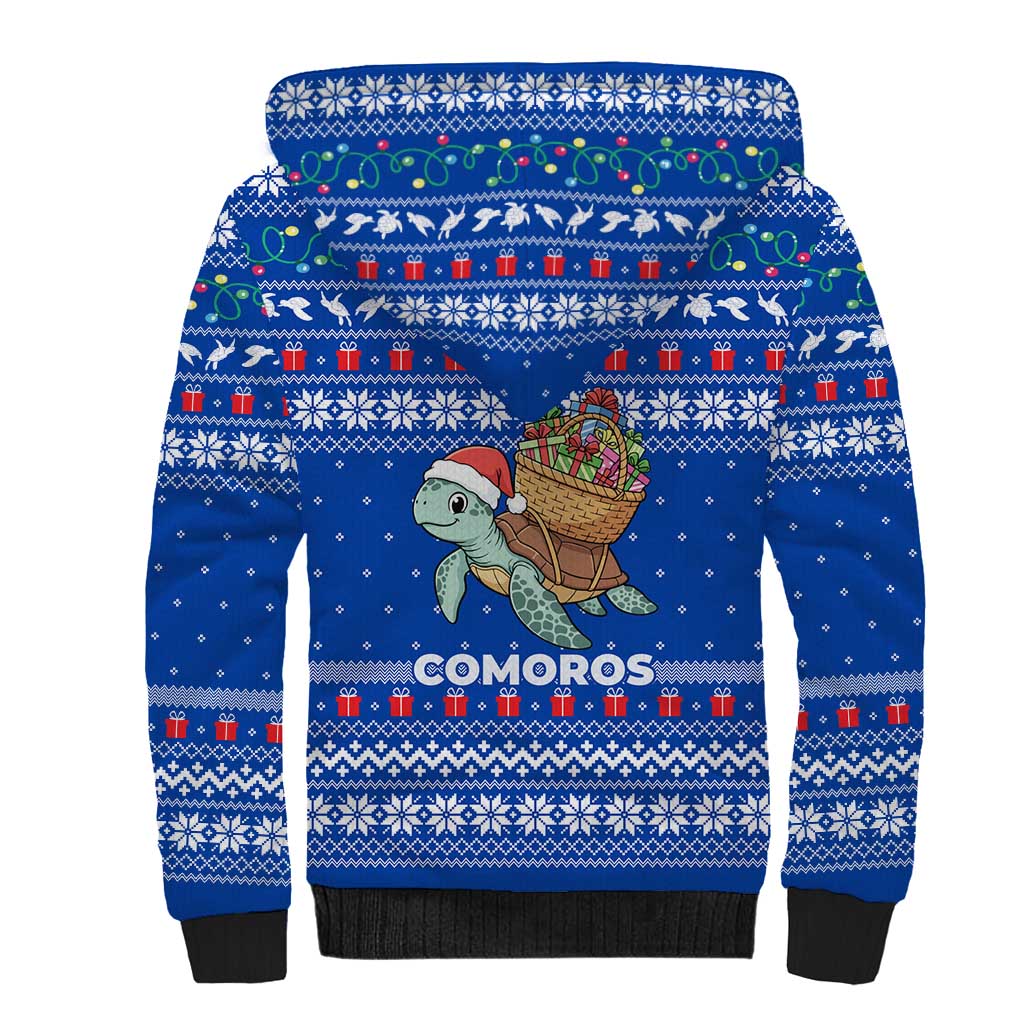 Comoros Christmas Sherpa Hoodie Santa Turtle Gifts Snowflakes and Ocean Blue - African Pride