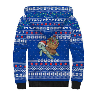 Comoros Christmas Sherpa Hoodie Santa Turtle Gifts Snowflakes and Ocean Blue - African Pride