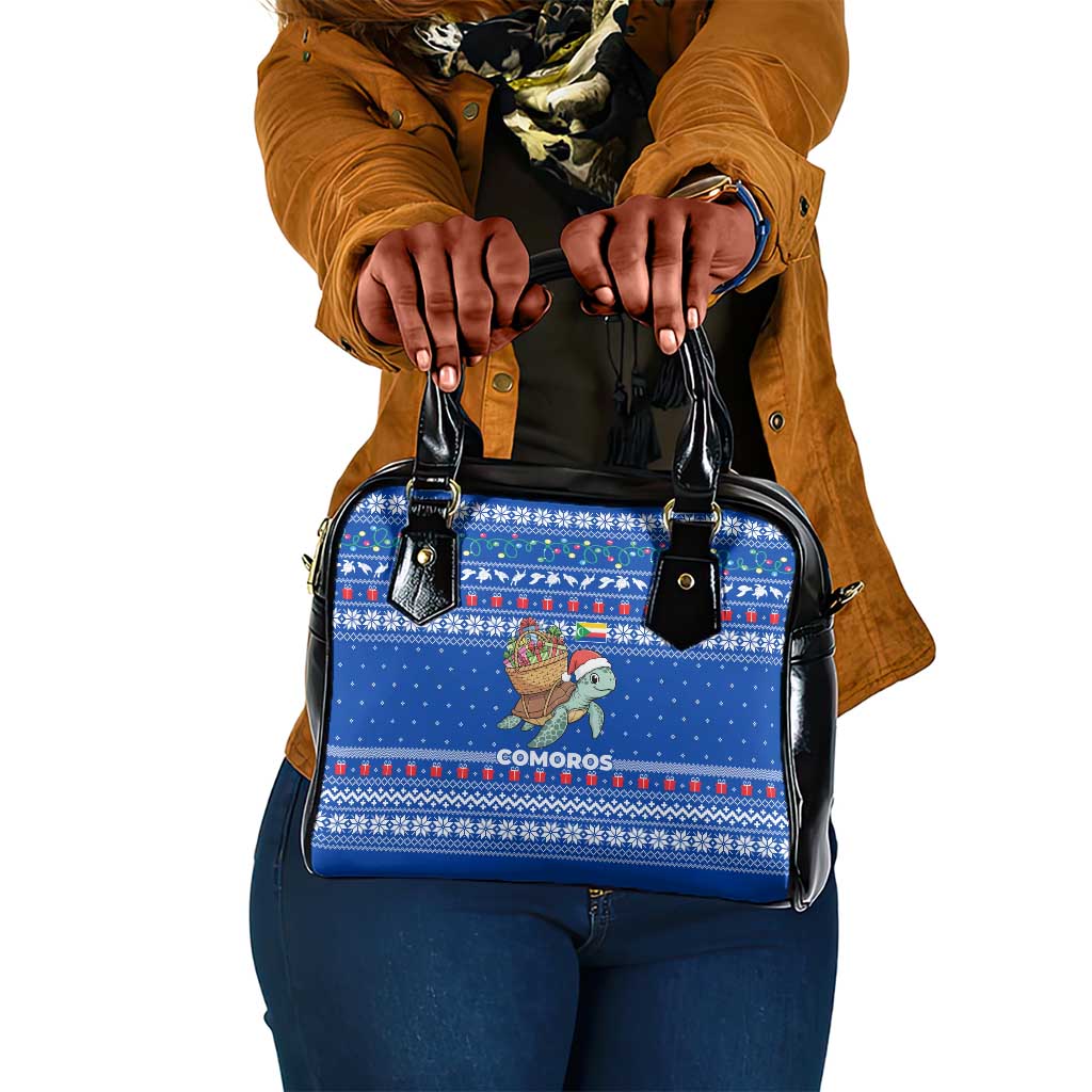 Comoros Christmas Shoulder Handbag Santa Turtle Gifts Snowflakes and Ocean Blue - African Pride