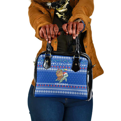 Comoros Christmas Shoulder Handbag Santa Turtle Gifts Snowflakes and Ocean Blue - African Pride