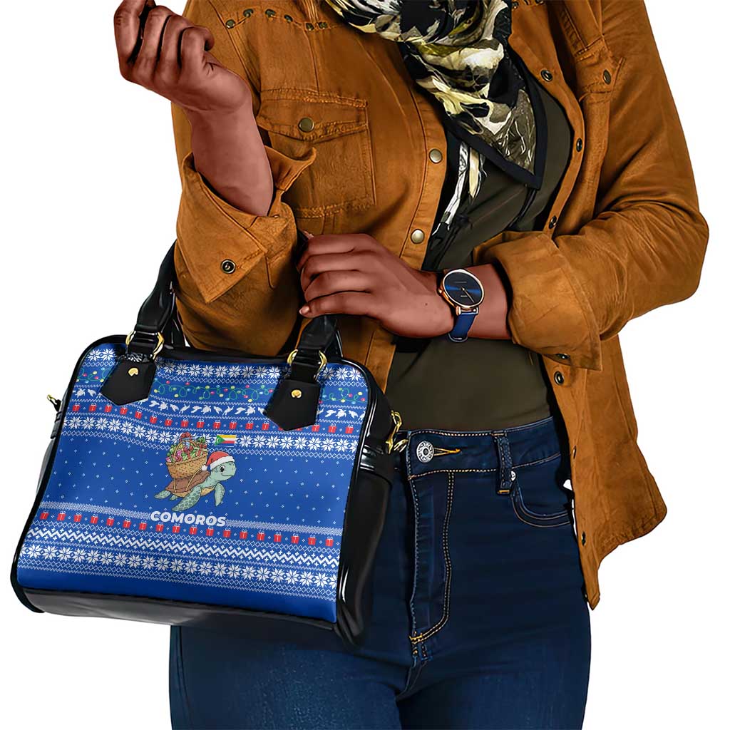Comoros Christmas Shoulder Handbag Santa Turtle Gifts Snowflakes and Ocean Blue - African Pride