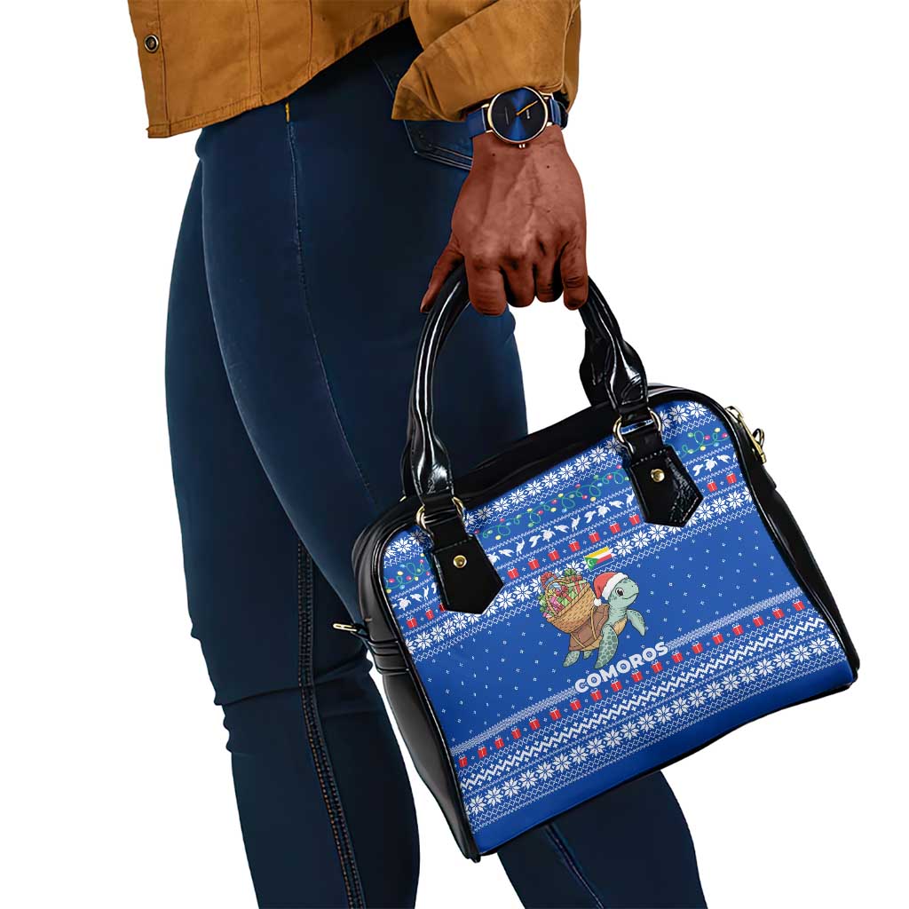 Comoros Christmas Shoulder Handbag Santa Turtle Gifts Snowflakes and Ocean Blue - African Pride