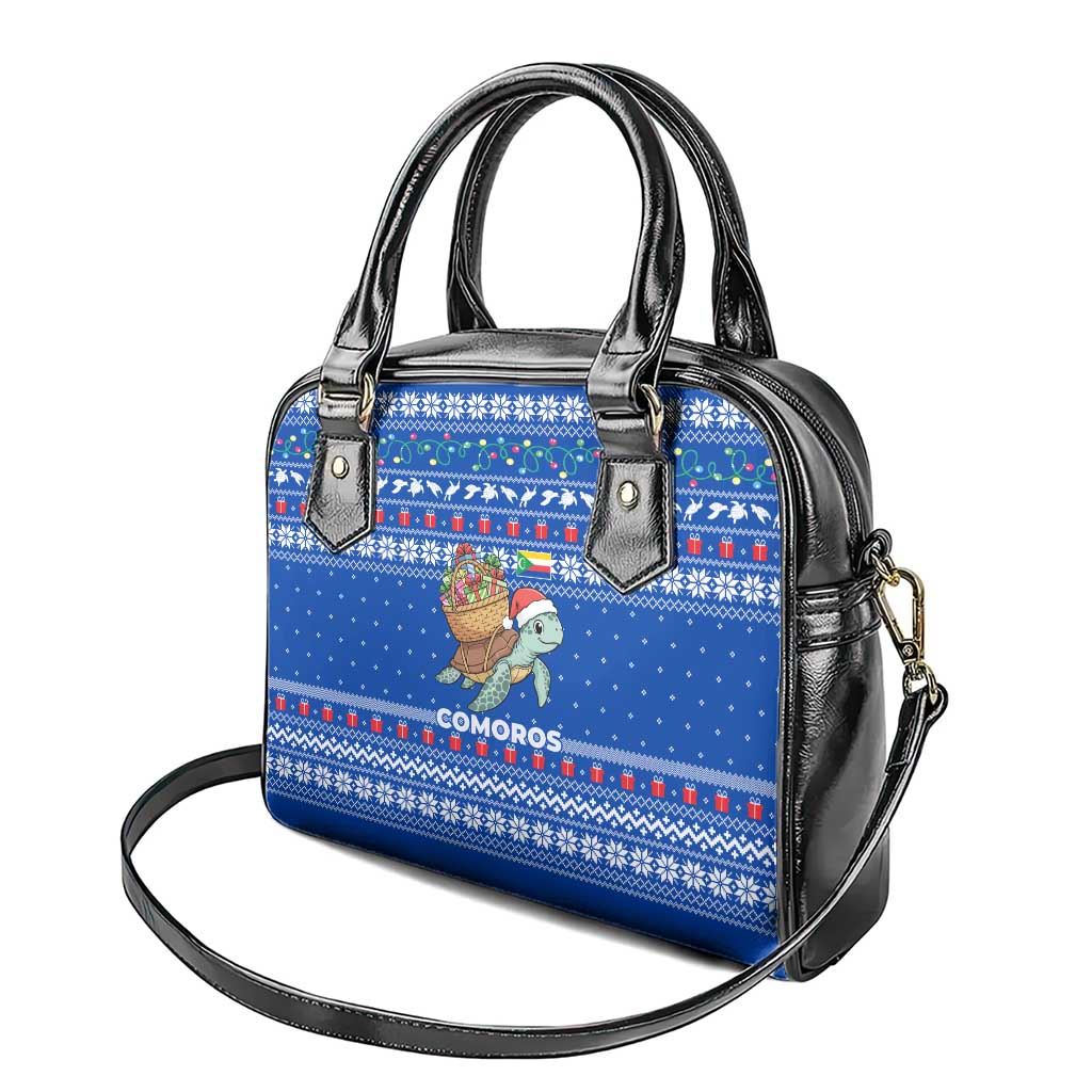 Comoros Christmas Shoulder Handbag Santa Turtle Gifts Snowflakes and Ocean Blue - African Pride