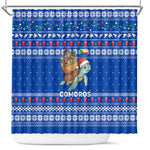 Comoros Christmas Shower Curtain Santa Turtle Gifts Snowflakes and Ocean Blue - African Pride