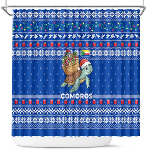 Comoros Christmas Shower Curtain Santa Turtle Gifts Snowflakes and Ocean Blue - African Pride