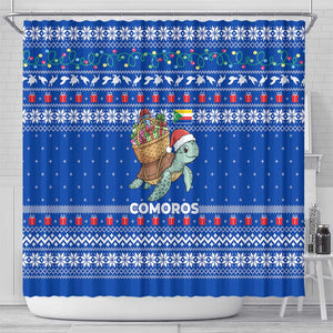 Comoros Christmas Shower Curtain Santa Turtle Gifts Snowflakes and Ocean Blue - African Pride
