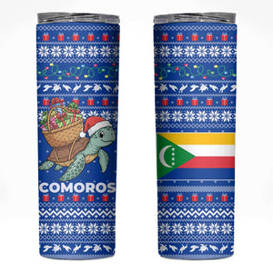 Comoros Christmas Skinny Tumbler Santa Turtle Gifts Snowflakes and Ocean Blue - African Pride