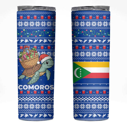 Comoros Christmas Skinny Tumbler Santa Turtle Gifts Snowflakes and Ocean Blue - African Pride
