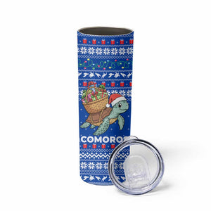 Comoros Christmas Skinny Tumbler Santa Turtle Gifts Snowflakes and Ocean Blue - African Pride