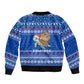 Comoros Christmas Sleeve Zip Bomber Jacket Santa Turtle Gifts Snowflakes and Ocean Blue - African Pride