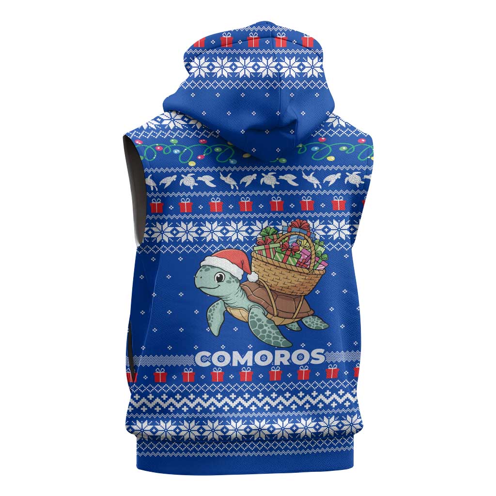 Comoros Christmas Sleeveless Hoodie Santa Turtle Gifts Snowflakes and Ocean Blue - African Pride