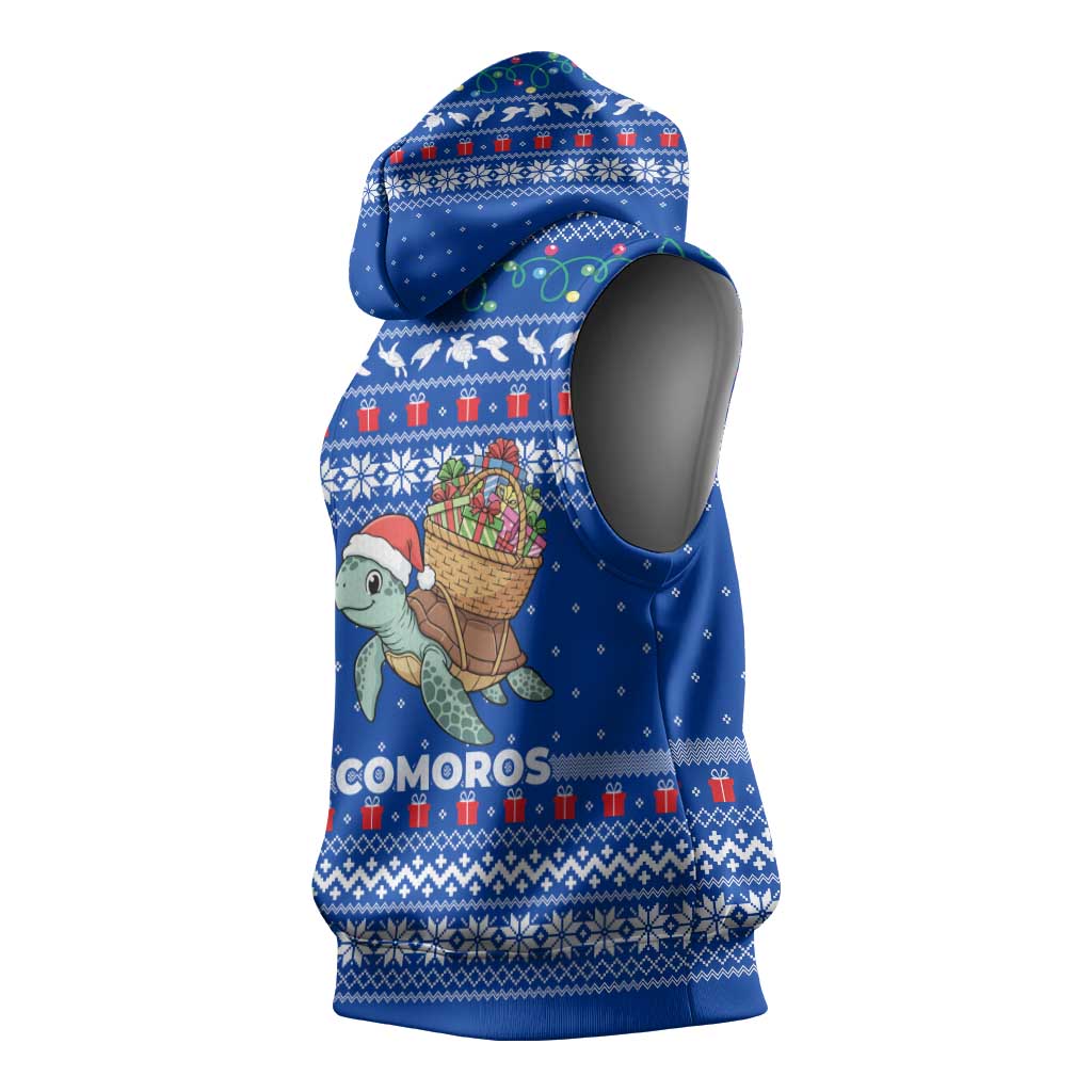 Comoros Christmas Sleeveless Hoodie Santa Turtle Gifts Snowflakes and Ocean Blue - African Pride