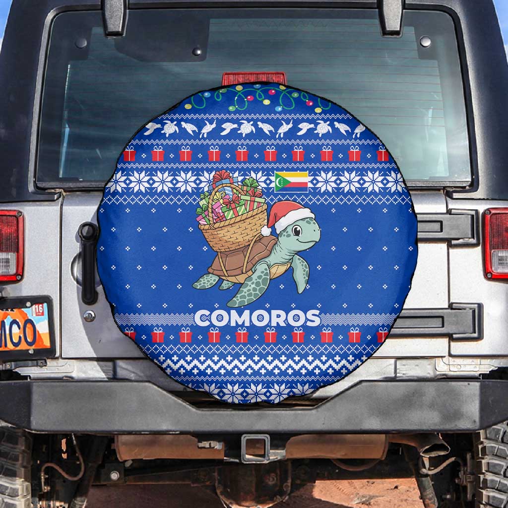 Comoros Christmas Spare Tire Cover Santa Turtle Gifts Snowflakes and Ocean Blue - African Pride