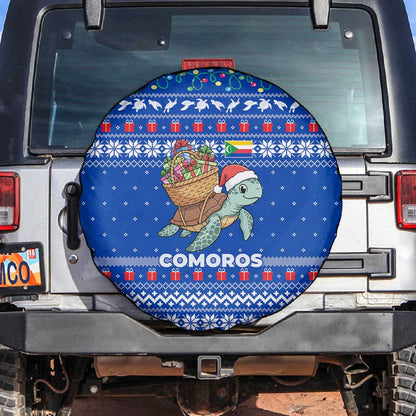 Comoros Christmas Spare Tire Cover Santa Turtle Gifts Snowflakes and Ocean Blue - African Pride
