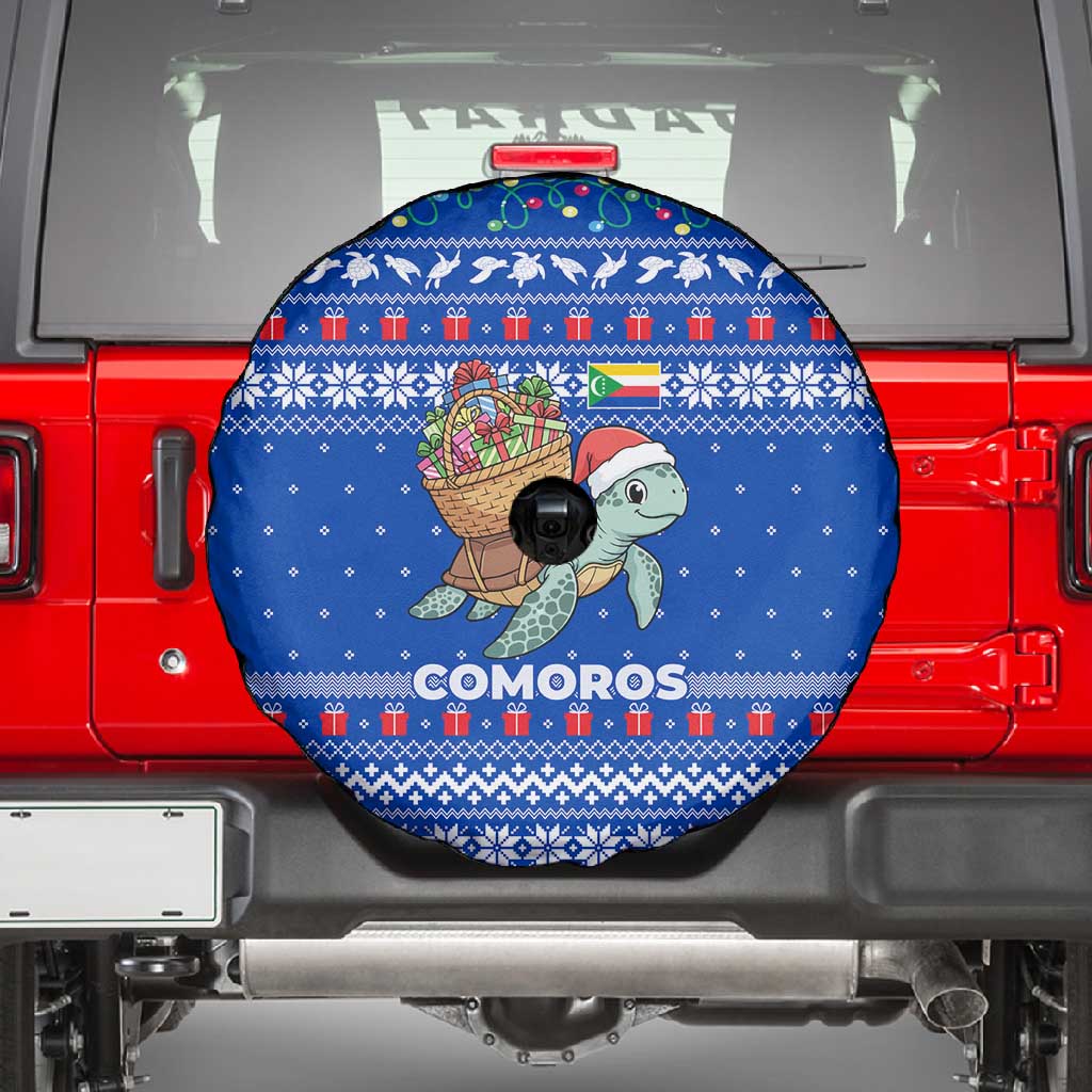 Comoros Christmas Spare Tire Cover Santa Turtle Gifts Snowflakes and Ocean Blue - African Pride
