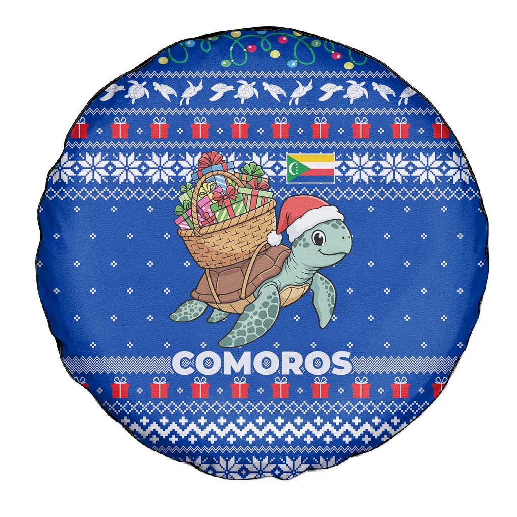 Comoros Christmas Spare Tire Cover Santa Turtle Gifts Snowflakes and Ocean Blue - African Pride