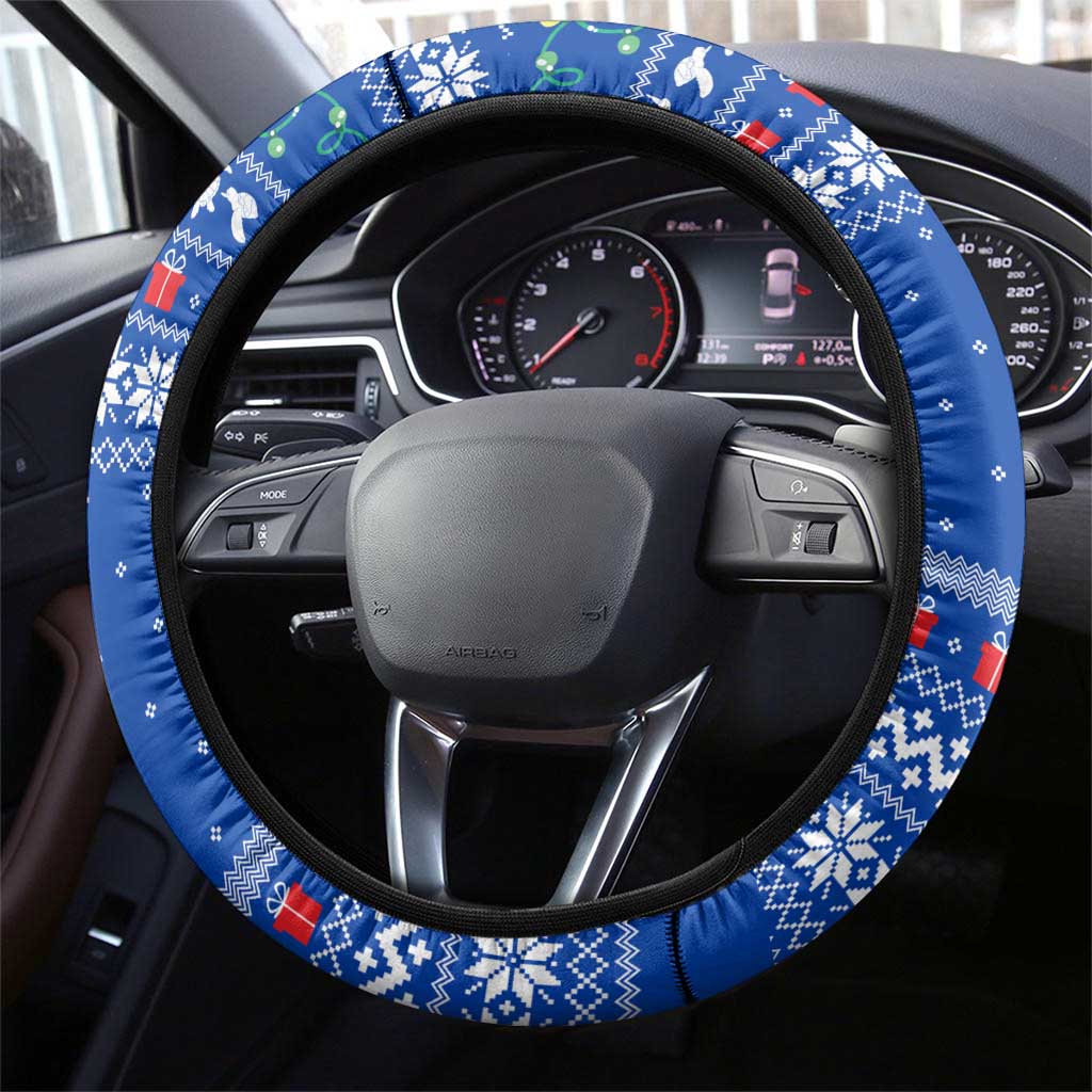 Comoros Christmas Steering Wheel Cover Santa Turtle Gifts Snowflakes and Ocean Blue - African Pride