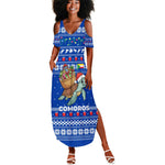 Comoros Christmas Summer Maxi Dress Santa Turtle Gifts Snowflakes and Ocean Blue - African Pride