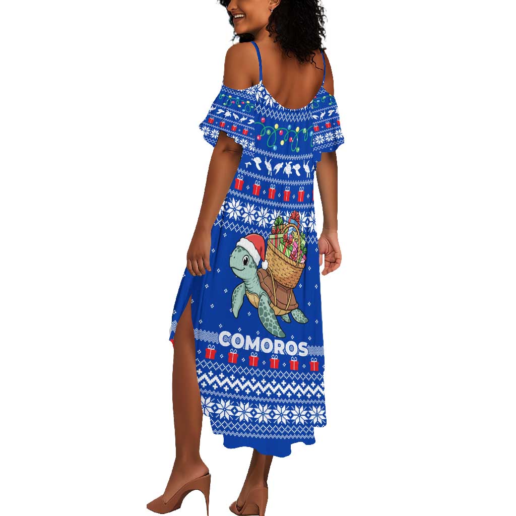 Comoros Christmas Summer Maxi Dress Santa Turtle Gifts Snowflakes and Ocean Blue - African Pride