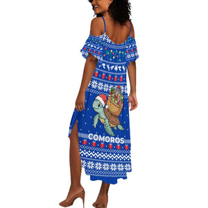 Comoros Christmas Summer Maxi Dress Santa Turtle Gifts Snowflakes and Ocean Blue - African Pride