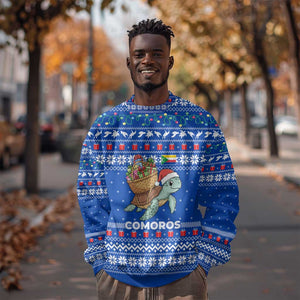 Comoros Christmas Sweatshirt Santa Turtle Gifts Snowflakes and Ocean Blue - African Pride