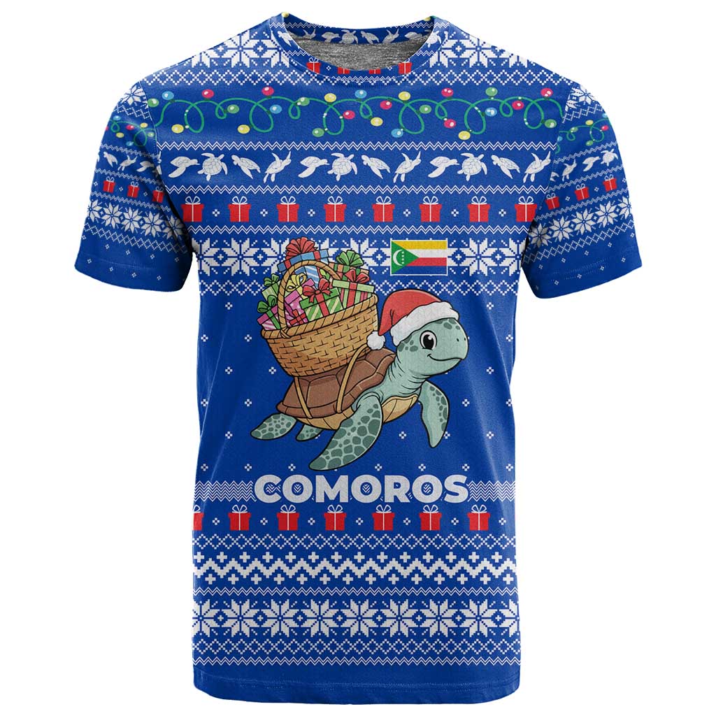 Comoros Christmas T shirt Santa Turtle Gifts Snowflakes and Ocean Blue - African Pride