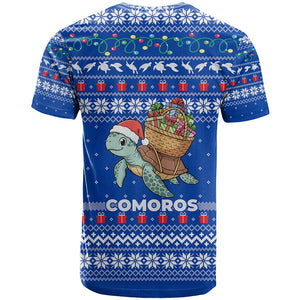 Comoros Christmas T shirt Santa Turtle Gifts Snowflakes and Ocean Blue - African Pride