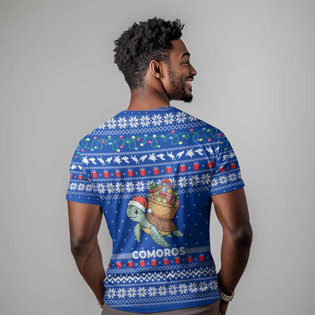 Comoros Christmas T shirt Santa Turtle Gifts Snowflakes and Ocean Blue - African Pride