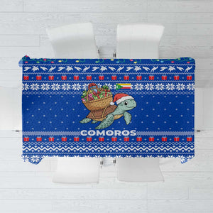 Comoros Christmas Tablecloth Santa Turtle Gifts Snowflakes and Ocean Blue - African Pride