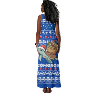 Comoros Christmas Tank Maxi Dress Santa Turtle Gifts Snowflakes and Ocean Blue - African Pride