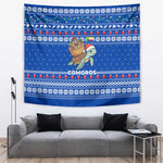 Comoros Christmas Tapestry Santa Turtle Gifts Snowflakes and Ocean Blue - African Pride
